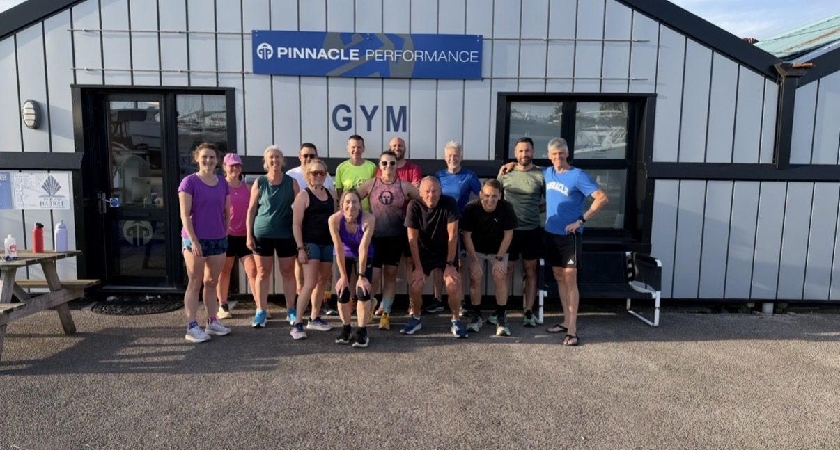 Pinnacle Performance runners outside the gym at Hamble Point Marina.